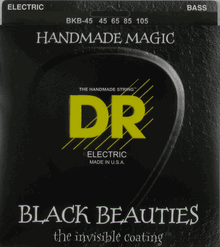 DR Strings Bass Extra Life Black Buauties Coated, 4 string bass guitar strings 45-65-85-105 BKB-45