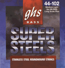 GHS Electric Bass 4 String Super Steels Roundwound 34" - 36" Scales, .044 - .102, ML5000