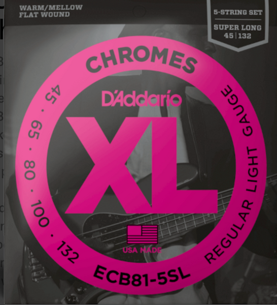 D'Addario 45-132 Light, 5-String, Super Long Scale, XL Chromes