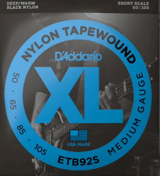 D'Addario ETB92S Tapewound Bass Guitar Strings, Medium, 50-105, Short Scale