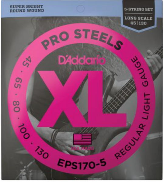 D'Addario Electric Bass ProSteels Long Scale 5-String 45-65-80-100-130 EPS 170-5