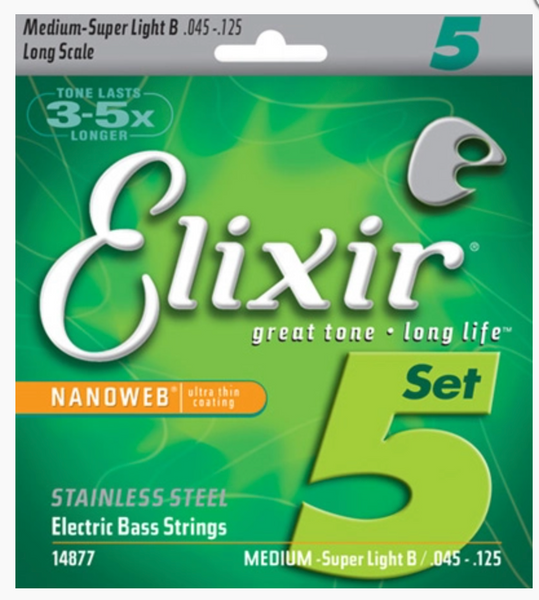 Elixir 14877 Electric Bass Stainless Steel Nanoweb 5 String (45-125)