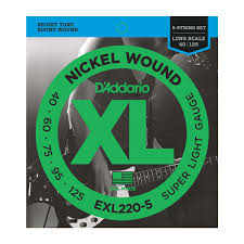 D'Addario EXL220-5 XL Nickel Wound 5-String Electric Bass Strings, Super Light 40-125