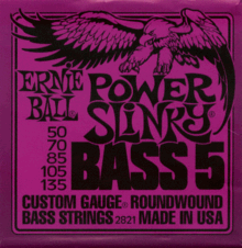 Ernie Ball Bass Guitar Strings Roundwound 5-String Slinky, 50-70-85-105-135 Part 2821
